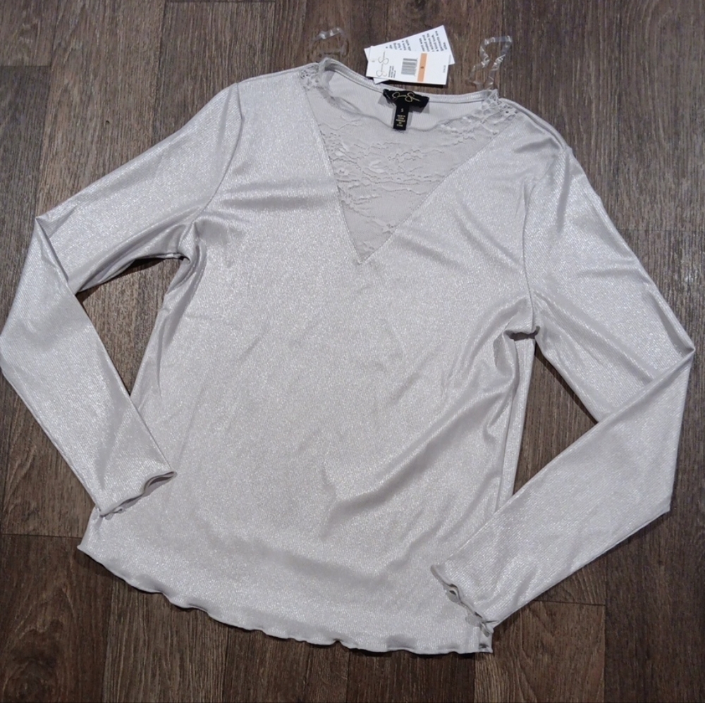 Jessica Simpson Silver Long Sleeve Fitted Blouse